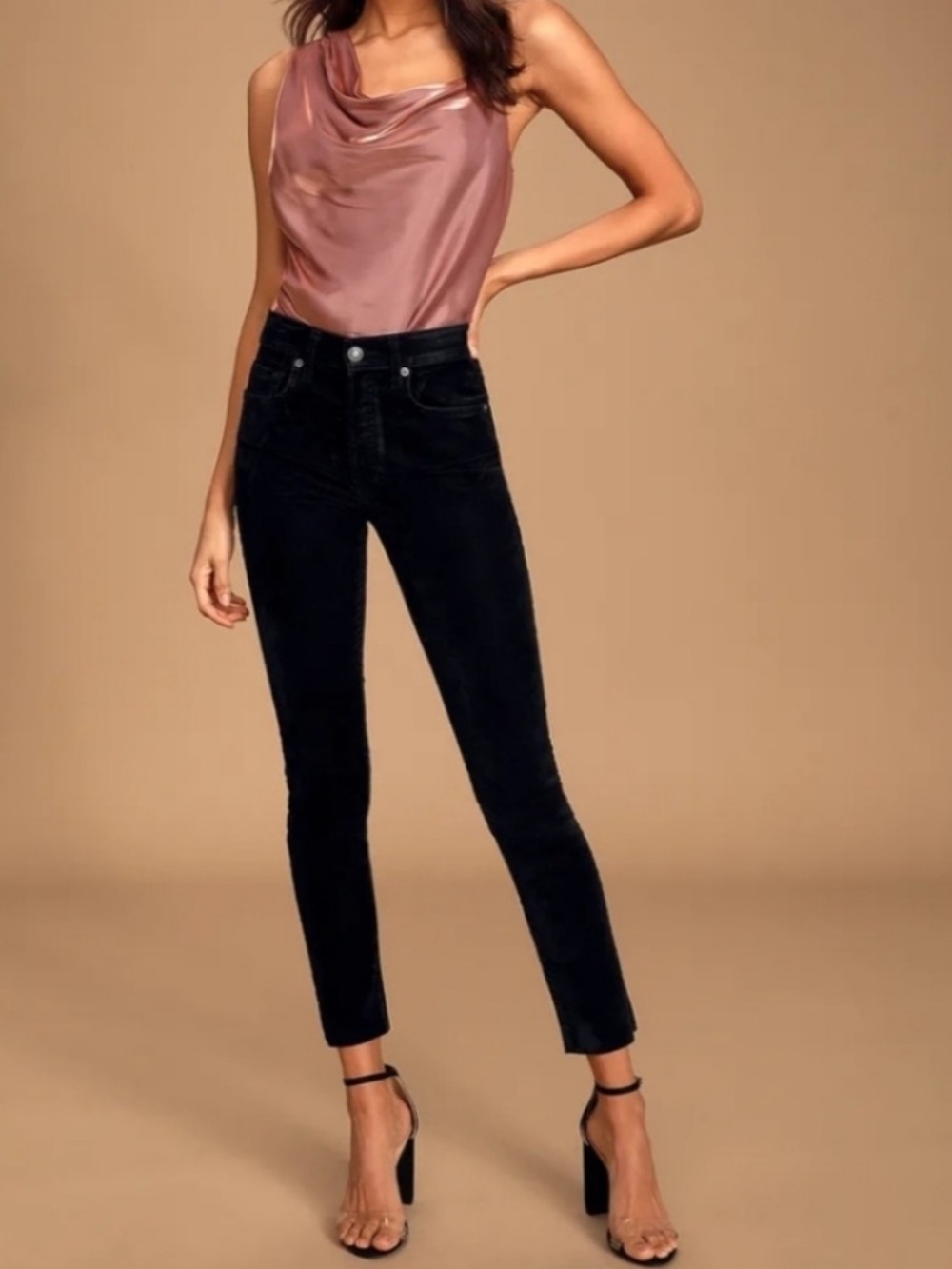 Free People Stella black velvet pants 29
